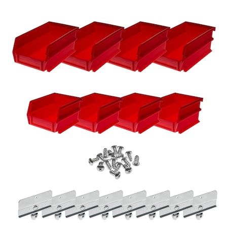 Triton Products Hanging Bins and Bin Clip Kit, Polypropylene, Red, (4) Small and (4) Large 028-R